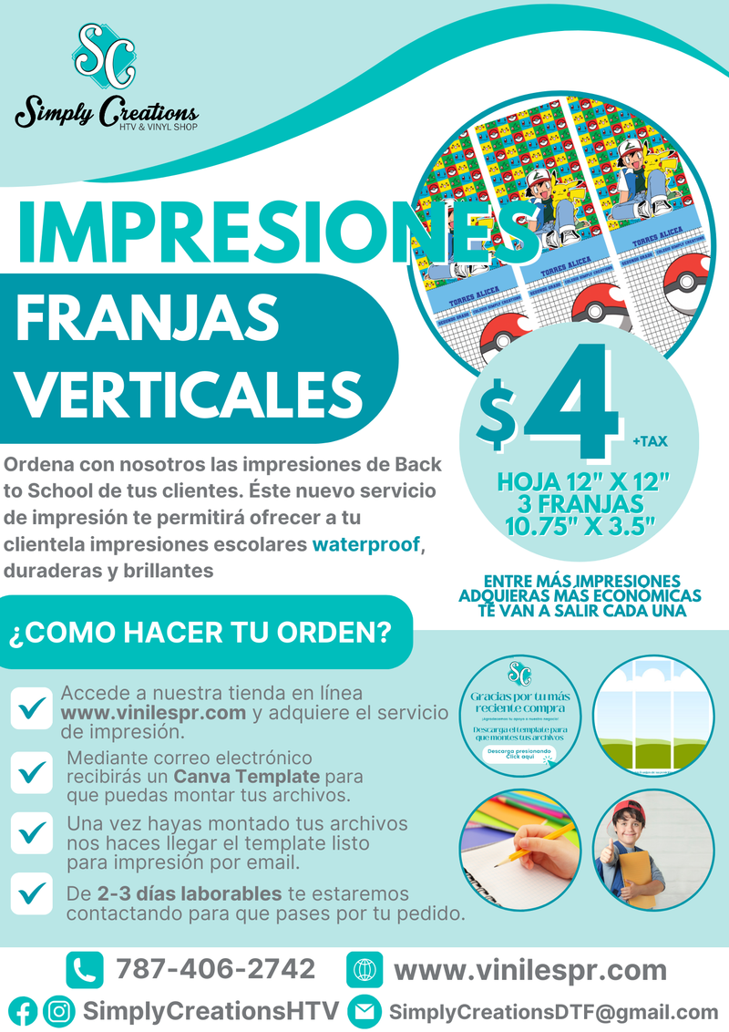 Impresión de 3 Franjas Escolares Verticales 10.75" x 3.50"