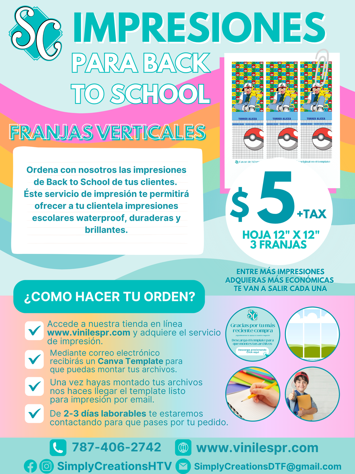 Impresión de 3 Franjas Escolares Verticales 10.75" x 3.50"