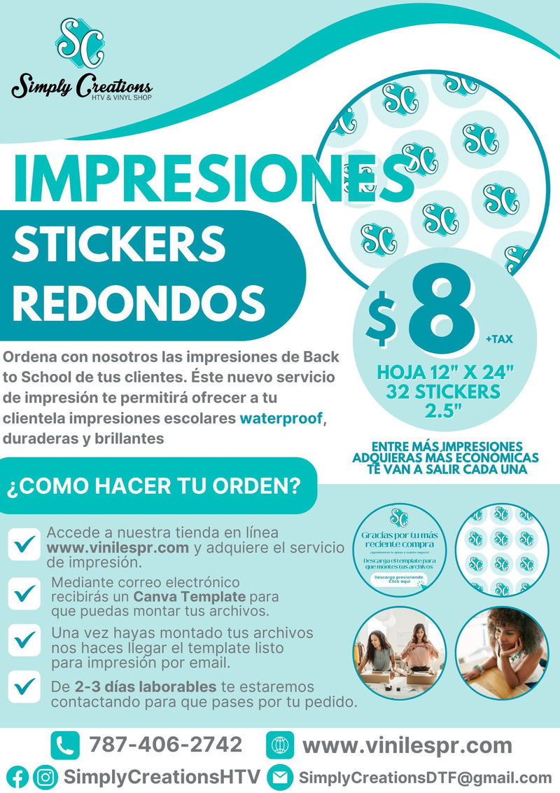 Impresión de 32 Stickers Redondos de 2.5"